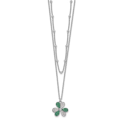 Sterling Silver Rhod-Pltd Cz/crystal Clover Beaded 16in w/2 in Ext Necklace
