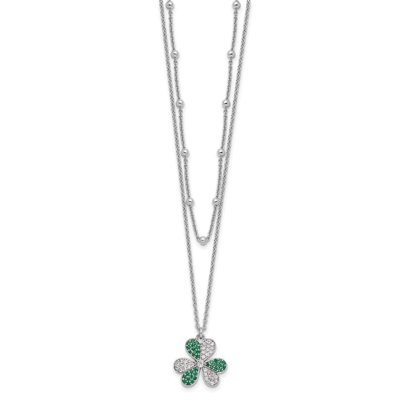 Sterling Silver Rhod-Pltd Cz/crystal Clover Beaded 16in w/2 in Ext Necklace