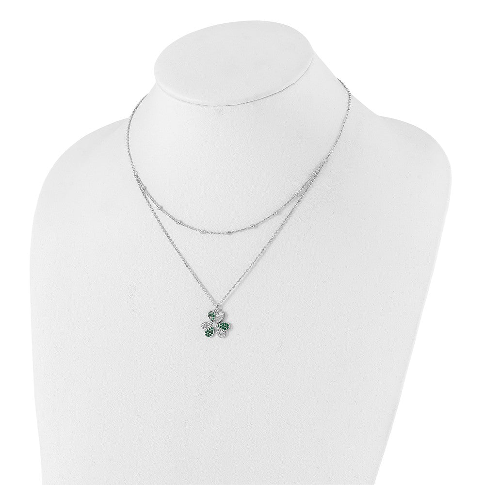 Sterling Silver Rhod-Pltd Cz/crystal Clover Beaded 16in w/2 in Ext Necklace