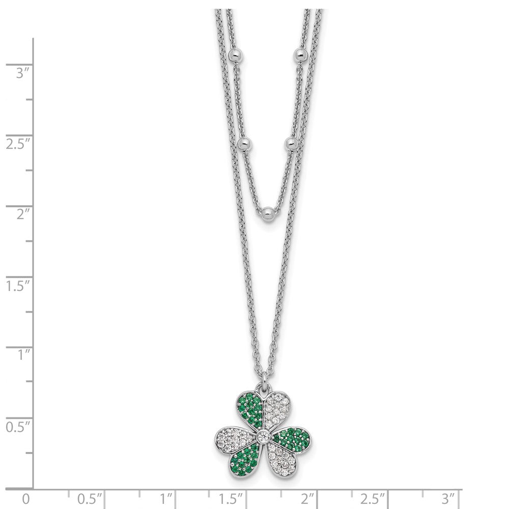 Sterling Silver Rhod-Pltd Cz/crystal Clover Beaded 16in w/2 in Ext Necklace