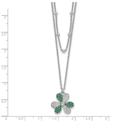 Sterling Silver Rhod-Pltd Cz/crystal Clover Beaded 16in w/2 in Ext Necklace