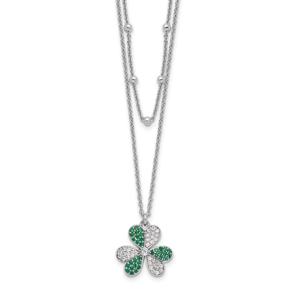 Sterling Silver Rhod-Pltd Cz/crystal Clover Beaded 16in w/2 in Ext Necklace