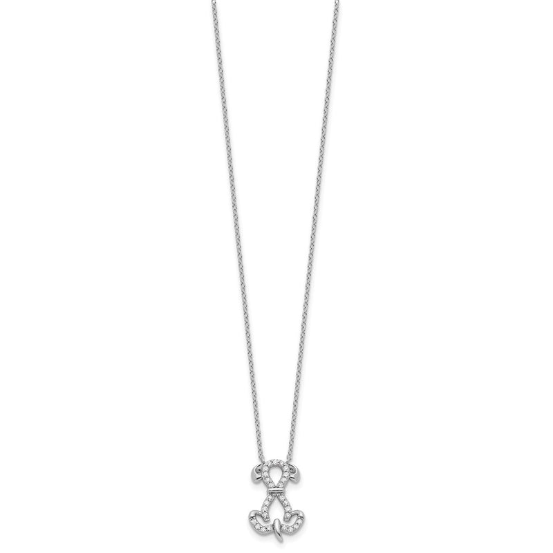 Sterling Silver Rhodium-Plated CZ Dog w/2IN Ext Necklace