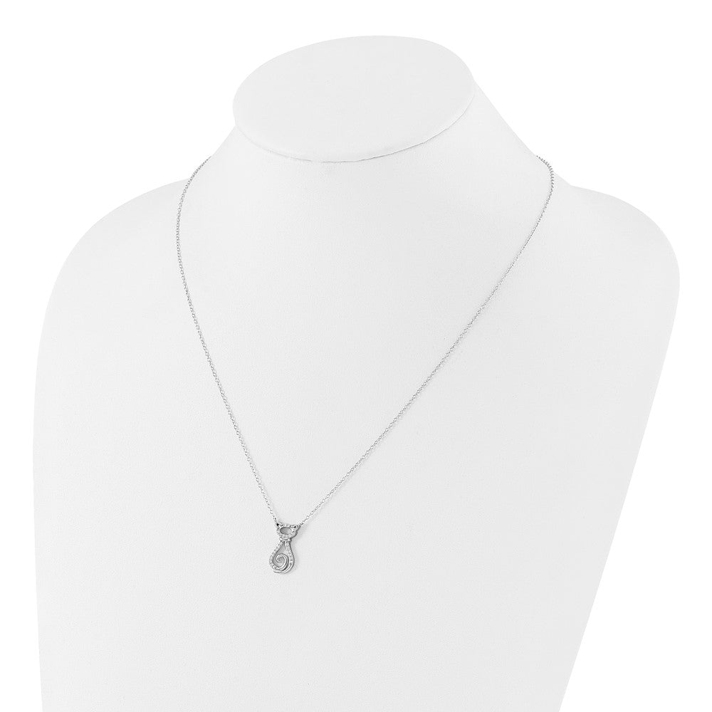 Sterling Silver Rhodium-Plated CZ Cat w/2IN Ext Necklace