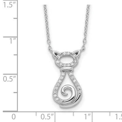 Sterling Silver Rhodium-Plated CZ Cat w/2IN Ext Necklace