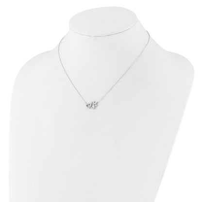 Sterling Silver Rhodium Plated CZ Heart and Pawprint 16in w/2in Ext Necklace