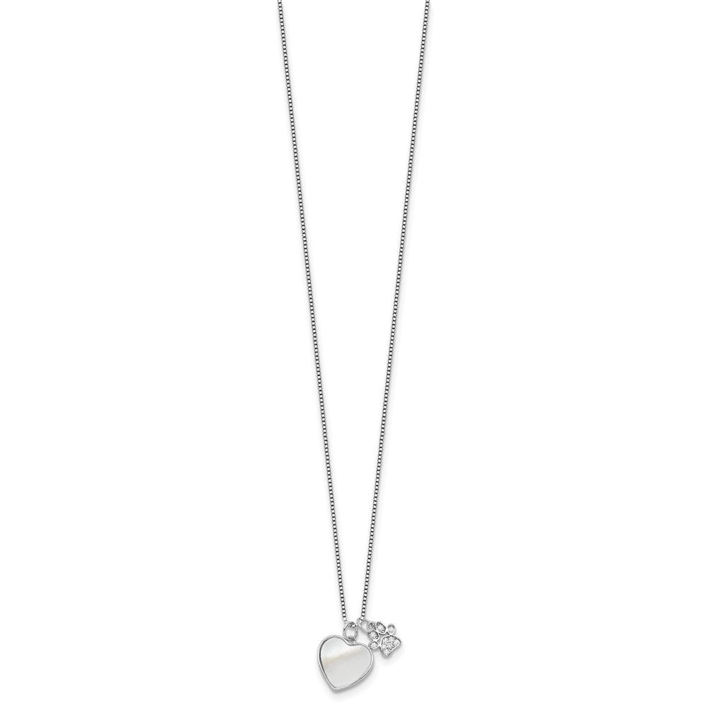 Sterling Silver Rhodium Plated Mop/cz Paw w/2IN Ext Necklace