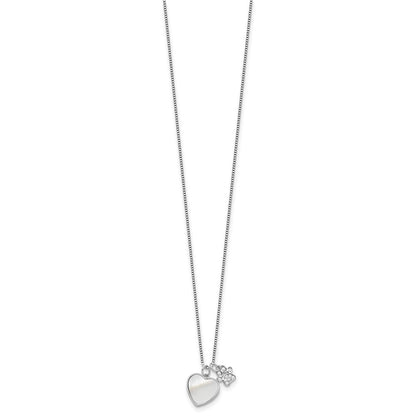 Sterling Silver Rhodium Plated Mop/cz Paw w/2IN Ext Necklace