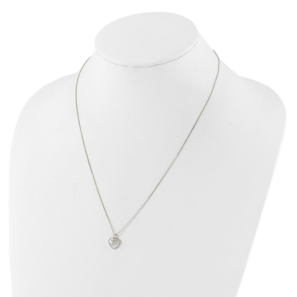 Sterling Silver Rhodium Plated Mop/cz Paw w/2IN Ext Necklace
