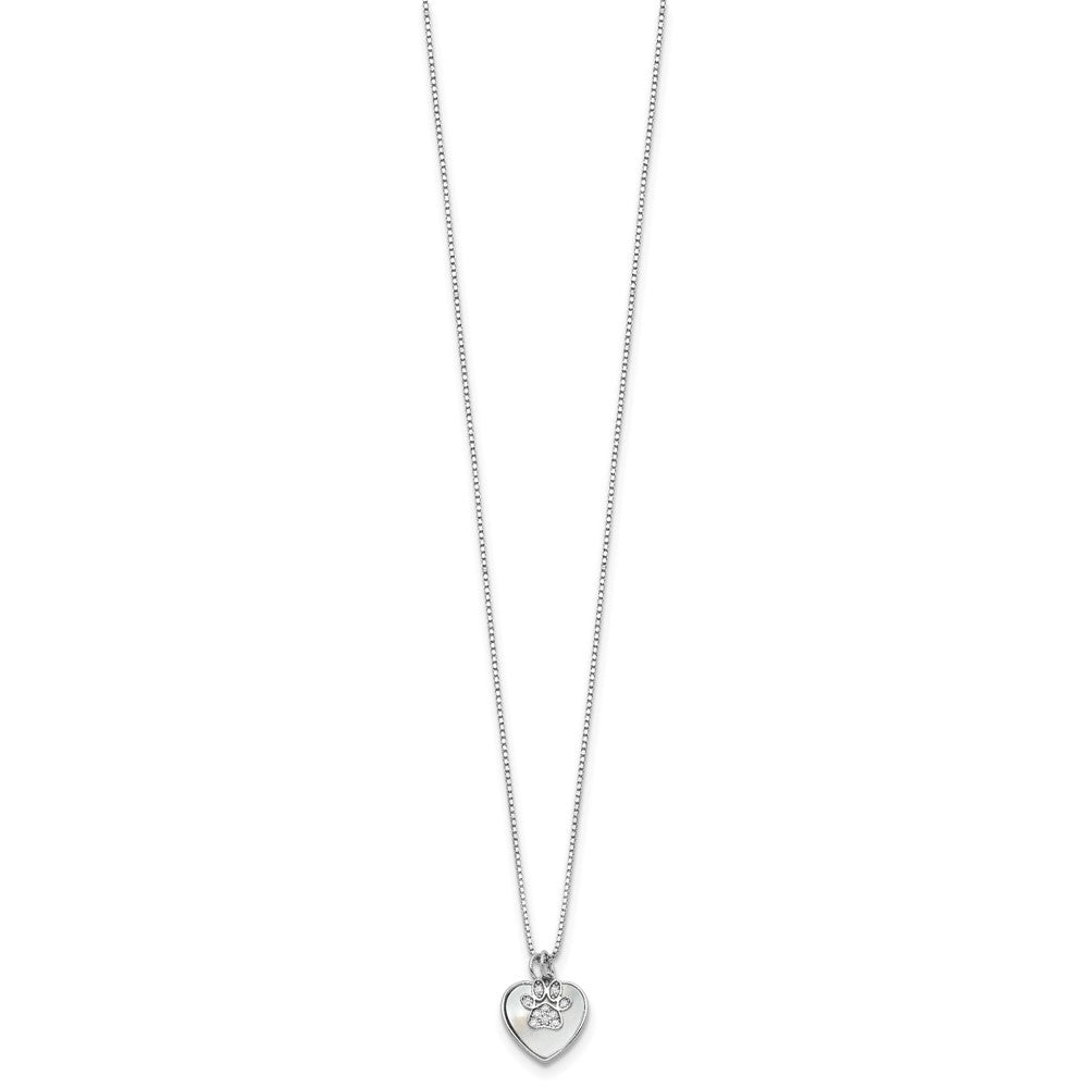 Sterling Silver Rhodium Plated Mop/cz Paw w/2IN Ext Necklace