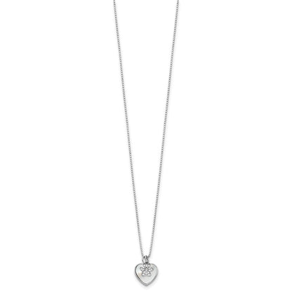 Sterling Silver Rhodium Plated Mop/cz Paw w/2IN Ext Necklace