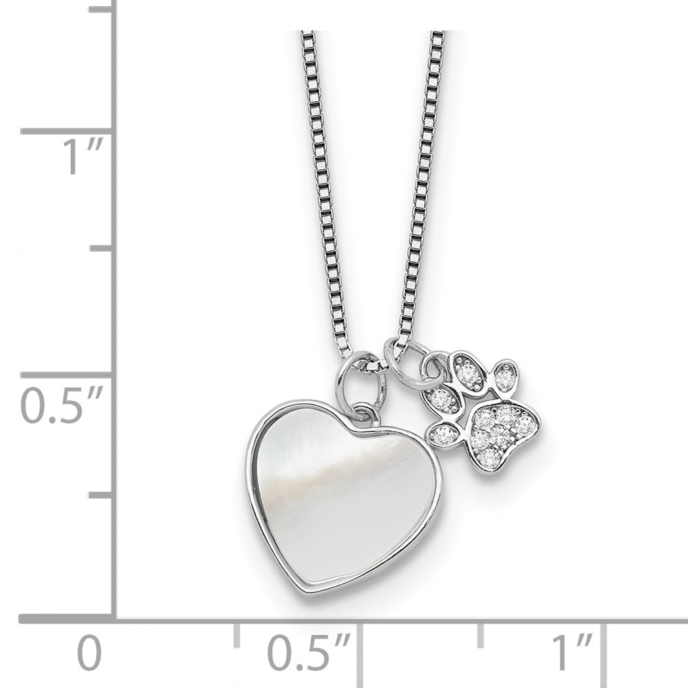 Sterling Silver Rhodium Plated Mop/cz Paw w/2IN Ext Necklace