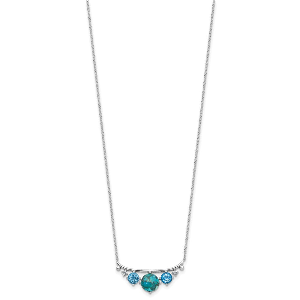 Sterling Silver Rh-Pl Multi Color CZ Reconstituted Turq. w/2in Ext Necklac