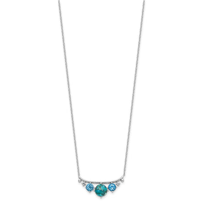 Sterling Silver Rh-Pl Multi Color CZ Reconstituted Turq. w/2in Ext Necklac
