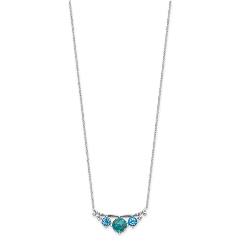Sterling Silver Rh-Pl Multi Color CZ Reconstituted Turq. w/2in Ext Necklac