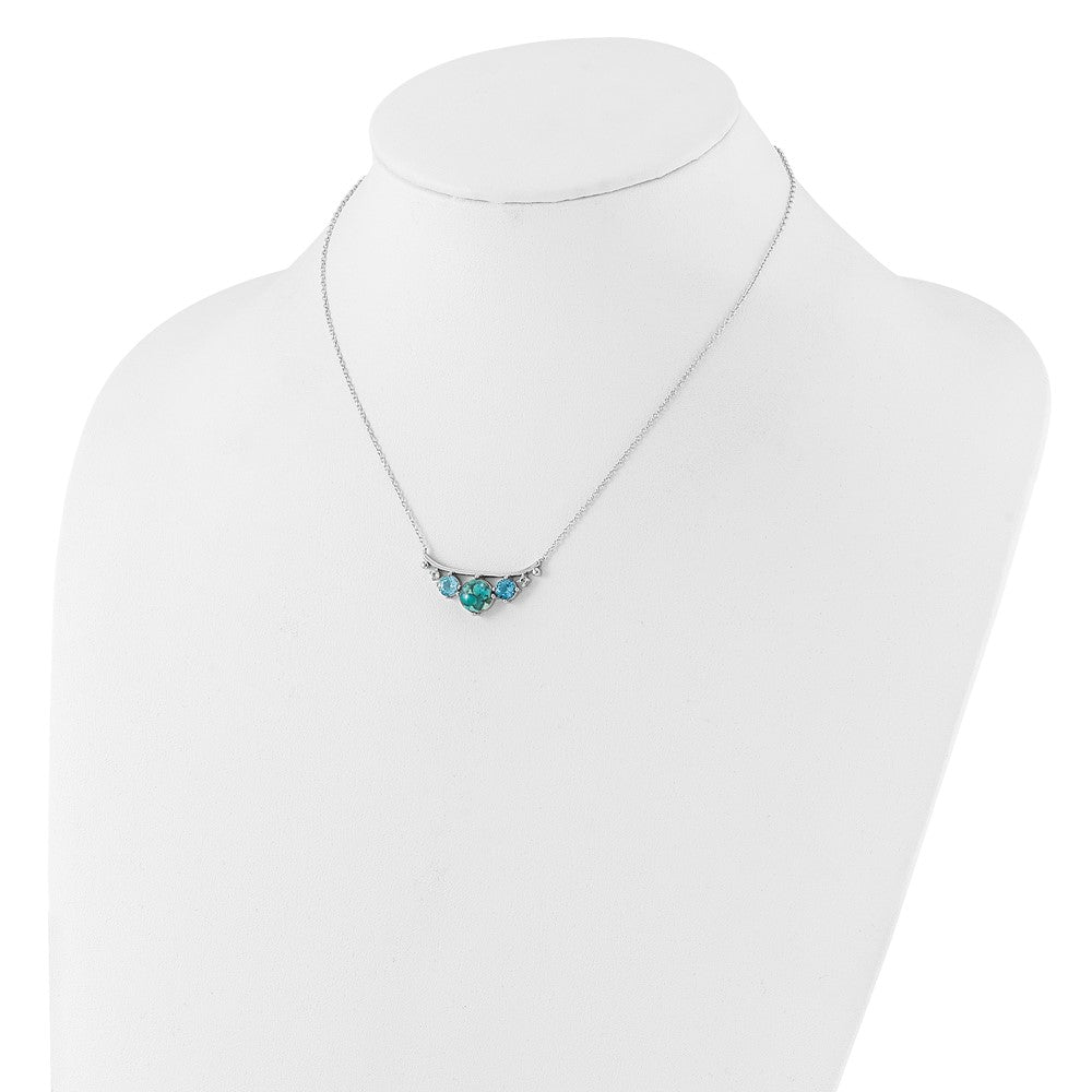 Sterling Silver Rh-Pl Multi Color CZ Reconstituted Turq. w/2in Ext Necklac