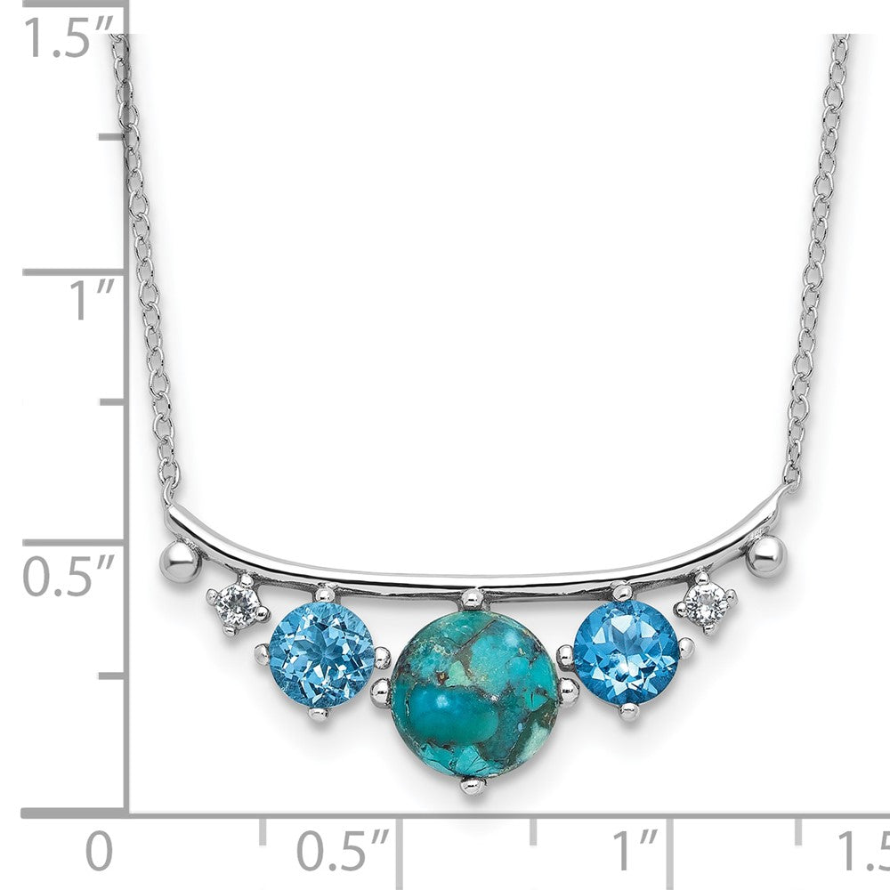Sterling Silver Rh-Pl Multi Color CZ Reconstituted Turq. w/2in Ext Necklac