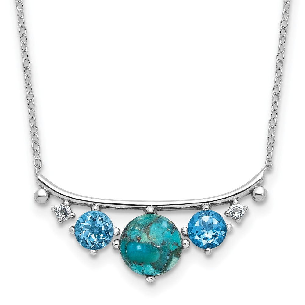 Sterling Silver Rh-Pl Multi Color CZ Reconstituted Turq. w/2in Ext Necklac