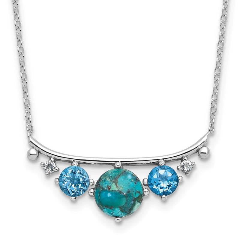 Sterling Silver Rh-Pl Multi Color CZ Reconstituted Turq. w/2in Ext Necklac