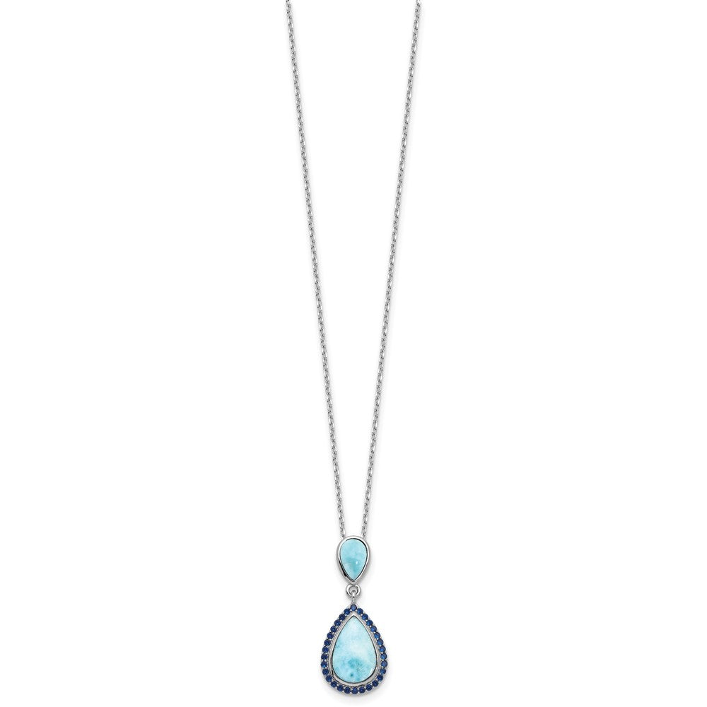 Sterling Silver Rhodium Plated Blue CZ and Larimar 16in w/2in Ext Necklace