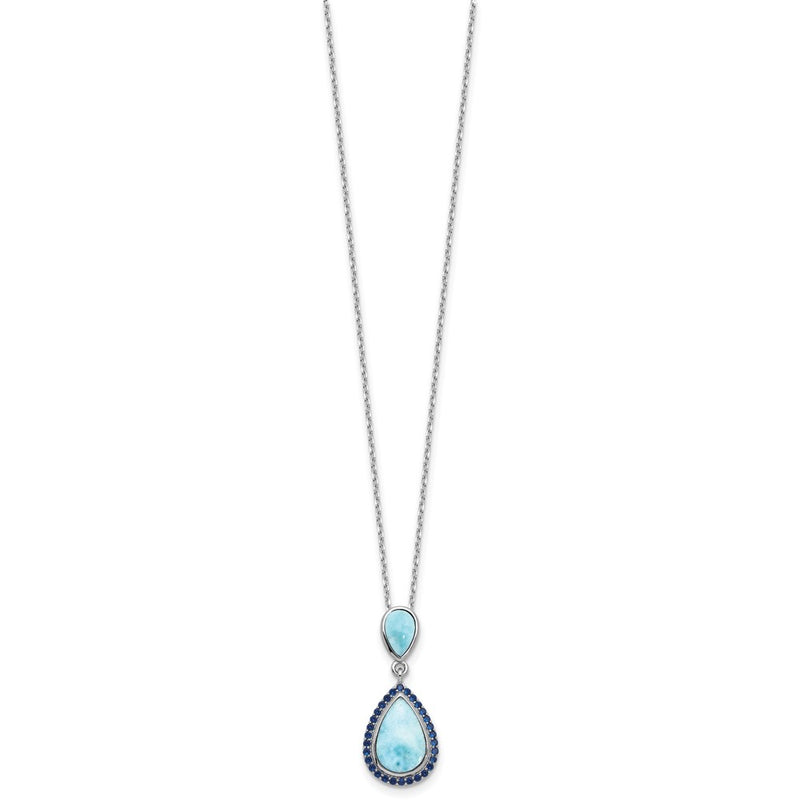Sterling Silver Rhodium Plated Blue CZ and Larimar 16in w/2in Ext Necklace