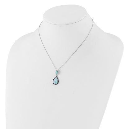 Sterling Silver Rhodium Plated Blue CZ and Larimar 16in w/2in Ext Necklace