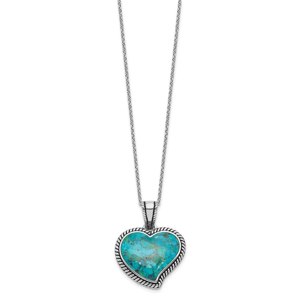 Sterling Silver Rh-Pl Oxidized Compressed Turquoise w/1.75in Ext Necklace