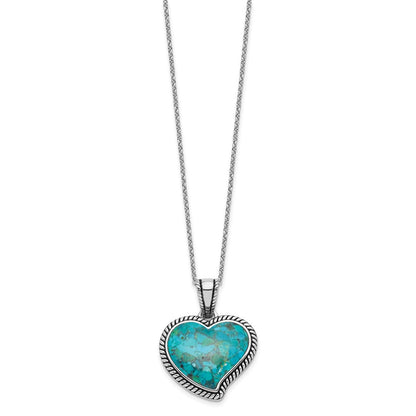Sterling Silver Rh-Pl Oxidized Compressed Turquoise w/1.75in Ext Necklace