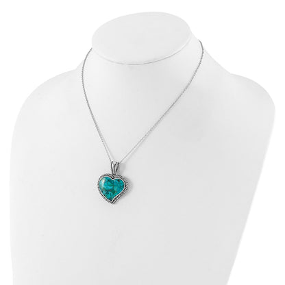 Sterling Silver Rh-Pl Oxidized Compressed Turquoise w/1.75in Ext Necklace