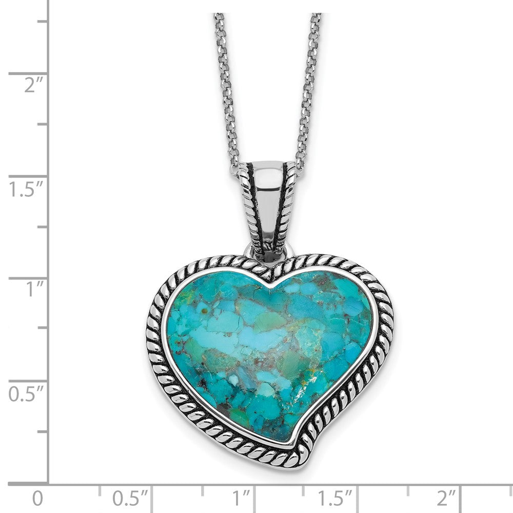 Sterling Silver Rh-Pl Oxidized Compressed Turquoise w/1.75in Ext Necklace