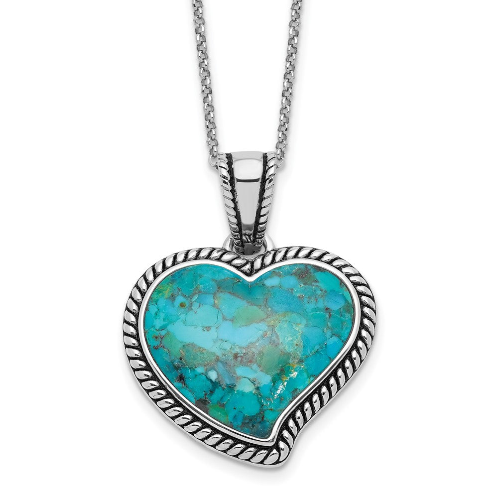 Sterling Silver Rh-Pl Oxidized Compressed Turquoise w/1.75in Ext Necklace