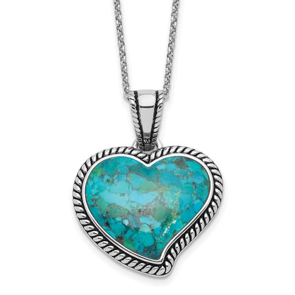 Sterling Silver Rh-Pl Oxidized Compressed Turquoise w/1.75in Ext Necklace