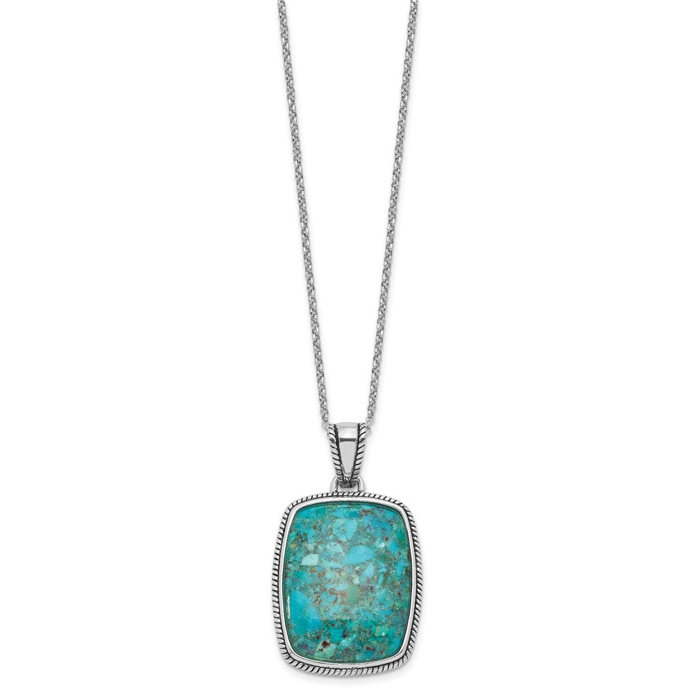 Sterling Silver Rh-Pl Oxidized Compressed Turquoise w/1.75in Ext Necklace