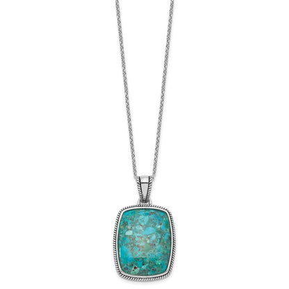 Sterling Silver Rh-Pl Oxidized Compressed Turquoise w/1.75in Ext Necklace