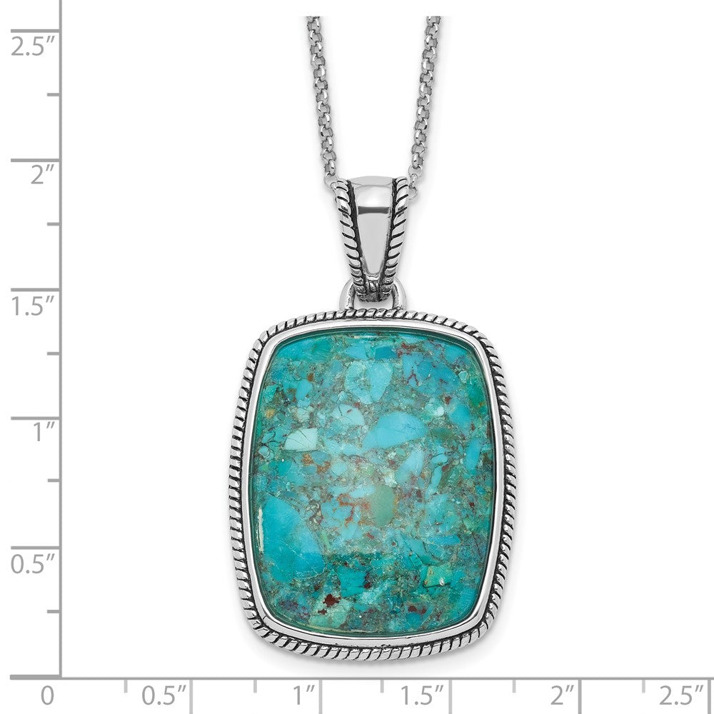 Sterling Silver Rh-Pl Oxidized Compressed Turquoise w/1.75in Ext Necklace
