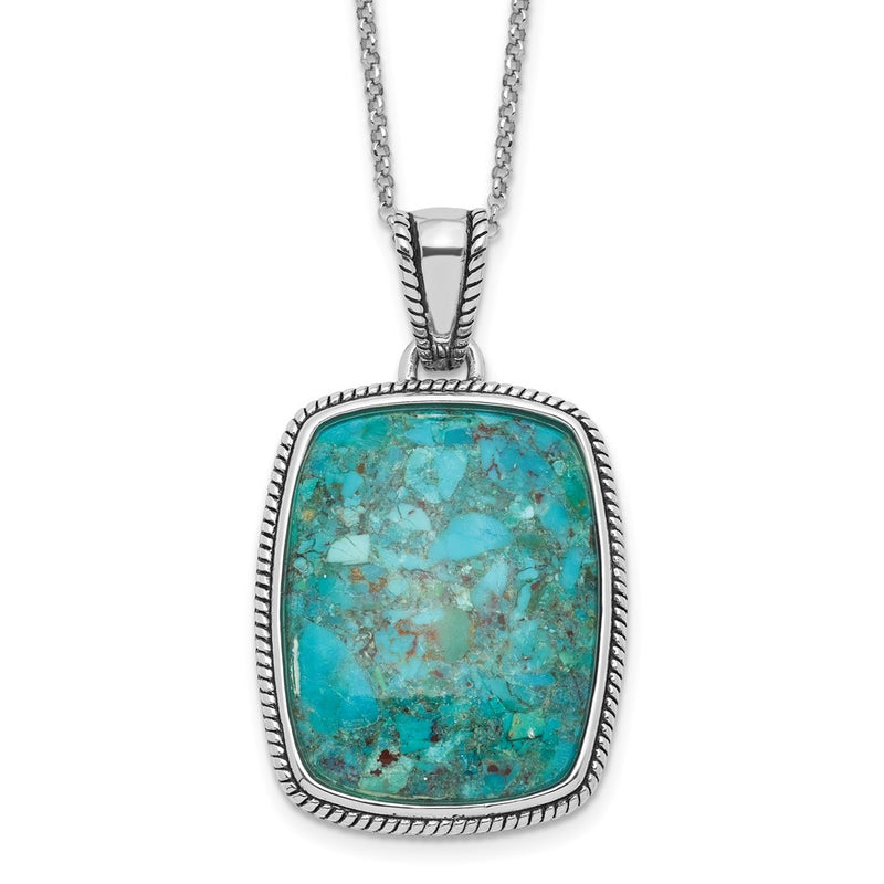 Sterling Silver Rh-Pl Oxidized Compressed Turquoise w/1.75in Ext Necklace