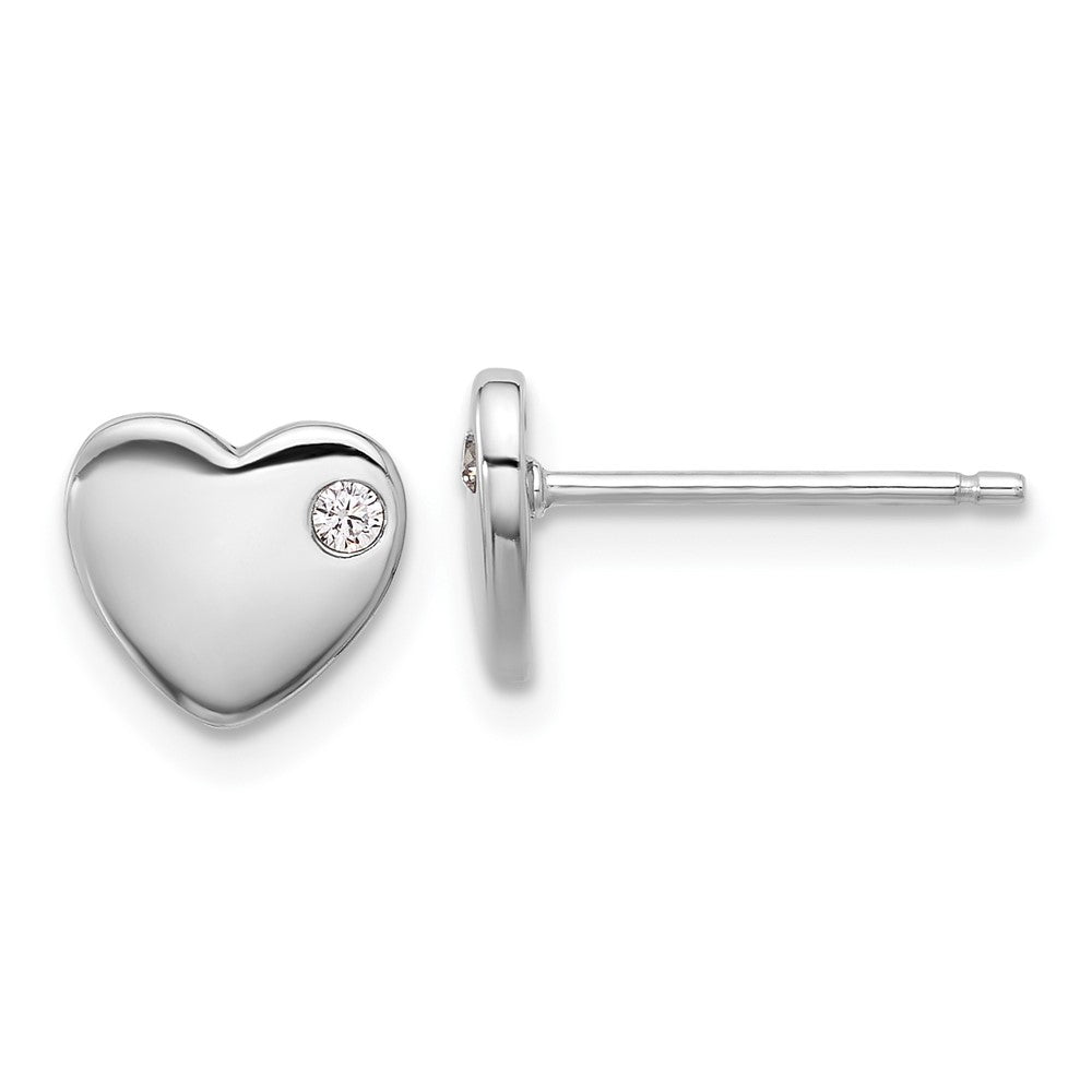 Sterling Silver Rhodium Plated CZ Heart 18in Necklace and Post Earring Set