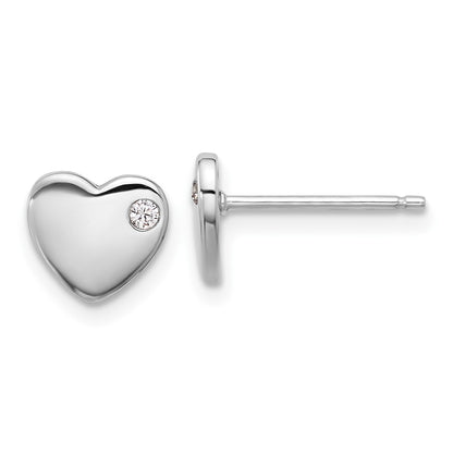 Sterling Silver Rhodium Plated CZ Heart 18in Necklace and Post Earring Set