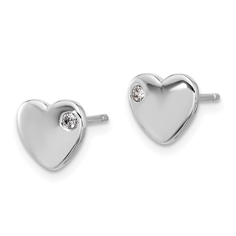 Sterling Silver Rhodium Plated CZ Heart 18in Necklace and Post Earring Set