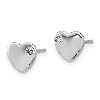 Sterling Silver Rhodium Plated CZ Heart 18in Necklace and Post Earring Set