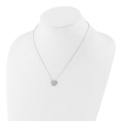 Sterling Silver Rhodium Plated CZ Heart 18in Necklace and Post Earring Set