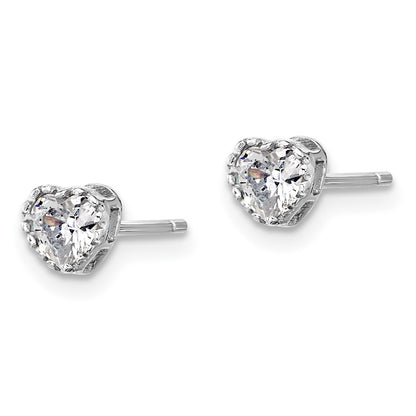 Sterling Silver Rhodium Plated CZ Heart 13in w/2in Ext Necklace/post Earring Set