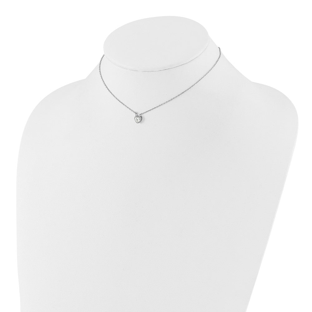 Sterling Silver Rhodium Plated CZ Heart 13in w/2in Ext Necklace/post Earring Set