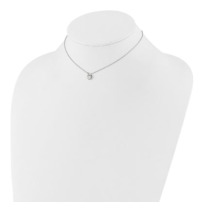 Sterling Silver Rhodium Plated CZ Heart 13in w/2in Ext Necklace/post Earring Set
