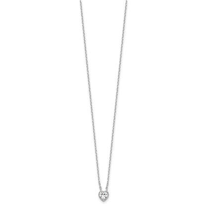 Sterling Silver Rhodium Plated CZ Heart 13in w/2in Ext Necklace/post Earring Set