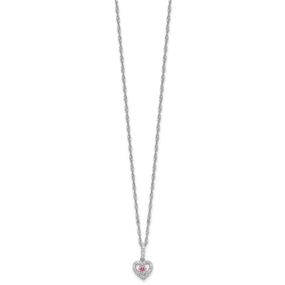 Sterling Silver Rh Pink/white CZ Heart 10in w/2in Ext Necklace/earring Set
