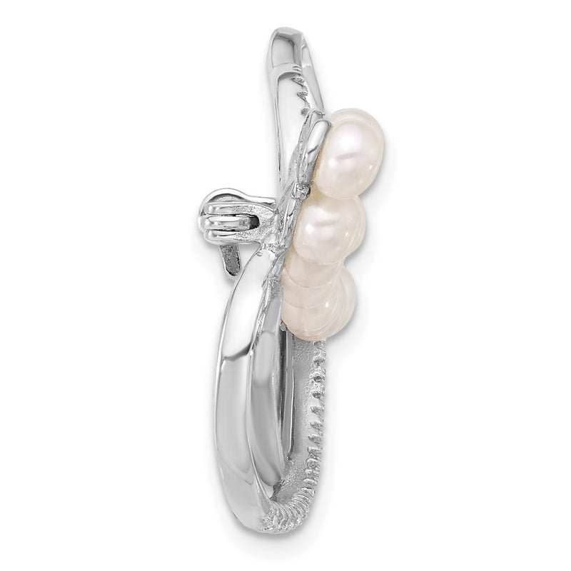 Sterling Silver Rhodium-Plated 4-5mm Round Fwc Pearl and CZ Pin