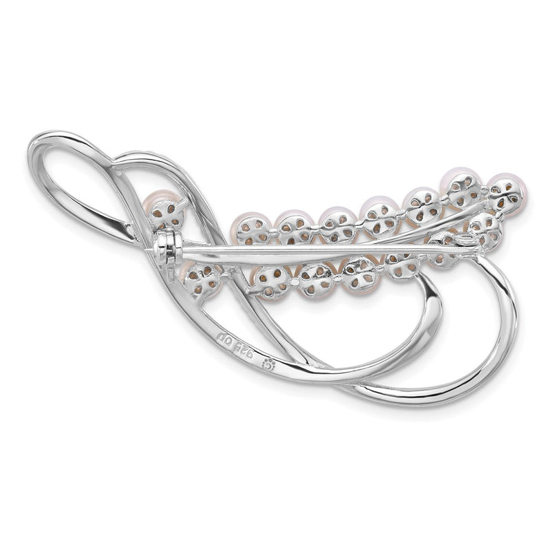 Sterling Silver Rhodium-Plated 4-5mm Round Fwc Pearl and CZ Pin