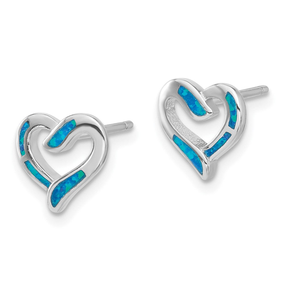 Sterling Silver Rh-Pl Cr.opal Heart 16in Necklace w/2in Ext and Earring Set
