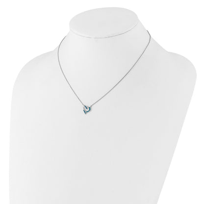 Sterling Silver Rh-Pl Cr.opal Heart 16in Necklace w/2in Ext and Earring Set